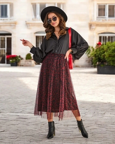 Royalfashion Vzorovaná dámska midi sukňa so šifónom