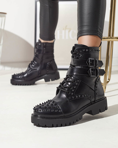 OUTLET Čierne dámske bagger čižmy s cvočkami Edyias - Obuv