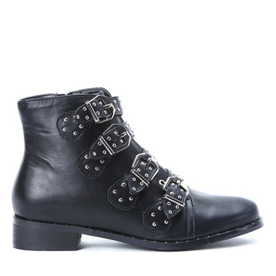 Czarne botki z czterema sprzączkami Douvite- Obuwie