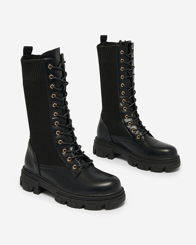 Royalfashion Ažurové čierne dámske čižmy na plochom podpätku Kalifo