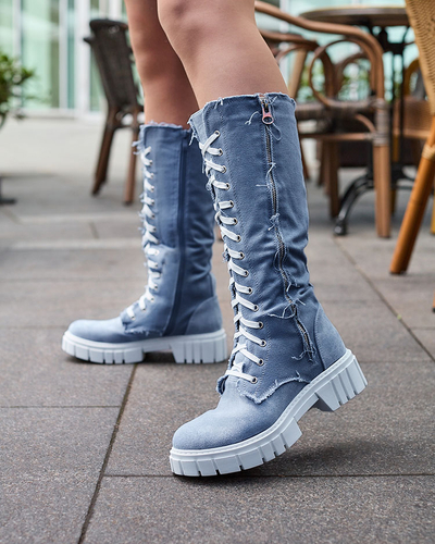 Royalfashion Modré dámske látkové čižmy Leconen