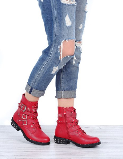 Czerwone workery z ćwiekami Stephanie - Obuwie