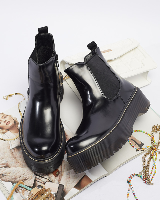 Čierne dámske čižmy na hrubšej podrážke Mallitt- Obuv