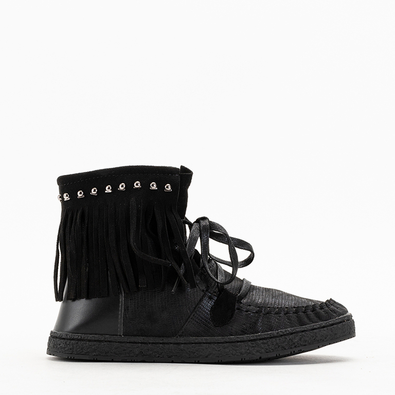 OUTLET Dámske čierne snehové čižmy so strapcami Medisal - Obuv