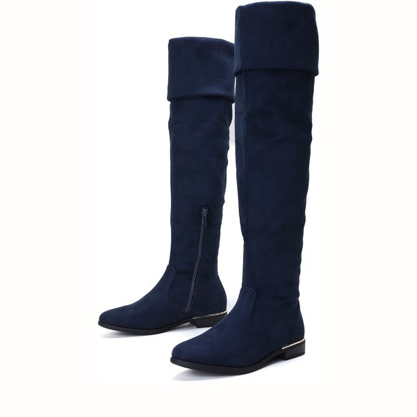 Granatowe kozaki z wywijaną cholewką Jasmine - Obuwie