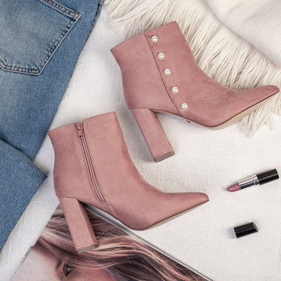 Růžové boty s perlami na vysokém sloupku Maya - Obuv 1