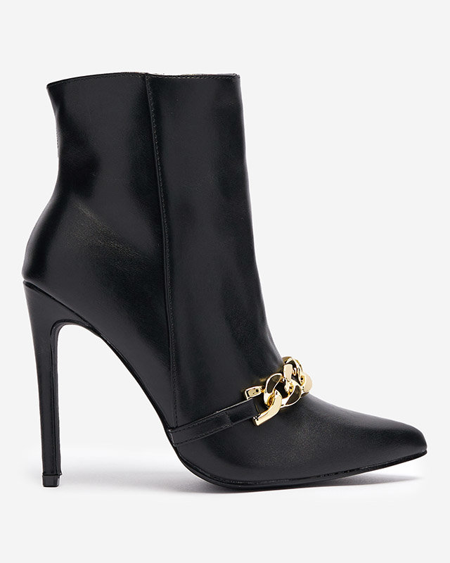 OUTLET Čierne čižmy na podpätku zdobené retiazkou Rittle- Obuv