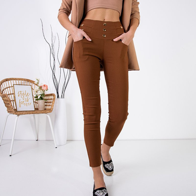 Dámske hnedé treggy s dekoráciami - Oblečenie