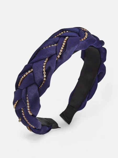 Royalfashion Naglavni trak za lase s pletenico v obliki kite, okrašen s cirkoni