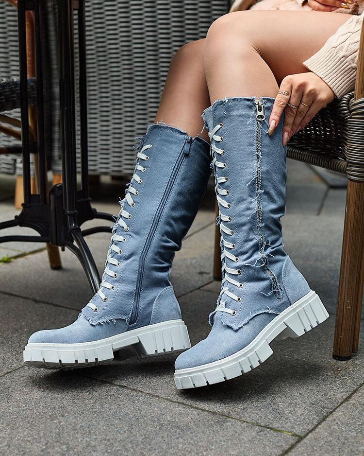 Royalfashion Modré dámske látkové čižmy Leconen