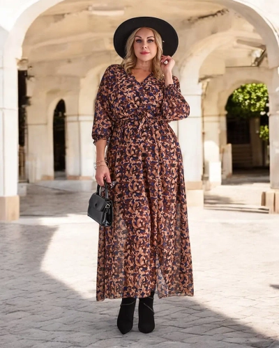 Royalfashion Vzorované dámske maxi šaty Camel