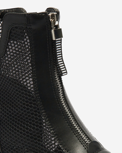 Čierne dámske čižmy na plochých podpätkoch so sieťovinou Rollys - Obuv