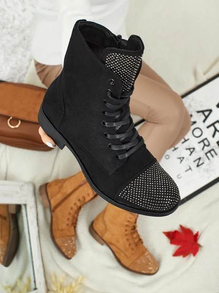 Eko semiš vezani ženski gležnarji s cirkoni Marvelli