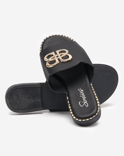 OUTLET Čierne dámske papuče so zlatým ornamentom Silobi- Footwear