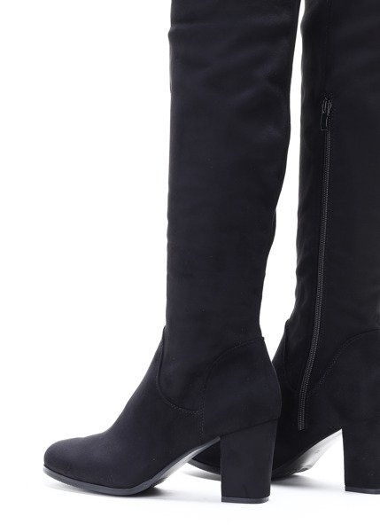 Czarne, długie kozaki na słupku Kenza - Obuwie