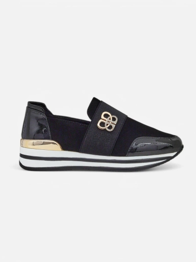 Ženski slip-on čevlji Elektra Nero z zlatim poudarkom, ekološko usnje, 3,5 cm