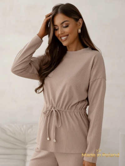 Royalfashion Bombažen ženski komplet a la pulover s rebrastim vzorcem