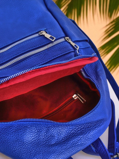 Ženski nahrbtnik Callisto Royal Blue – velik, moden iz eko usnja z zadrgo