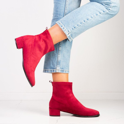 Bordowe botki na płaskim obcasie Tanith - Obuwie