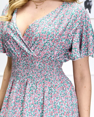 Dámske zelené dlhé šaty s kvetinovou potlačou - Oblečenie