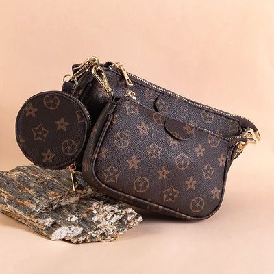 Vzorovaná trojdielna hnedá dámska kabelka - Kabelky