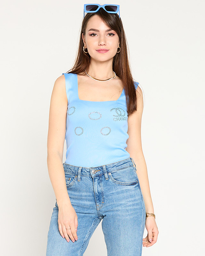 Dámsky svetlomodrý top so zlatými kubickými zirkónmi - Oblečenie