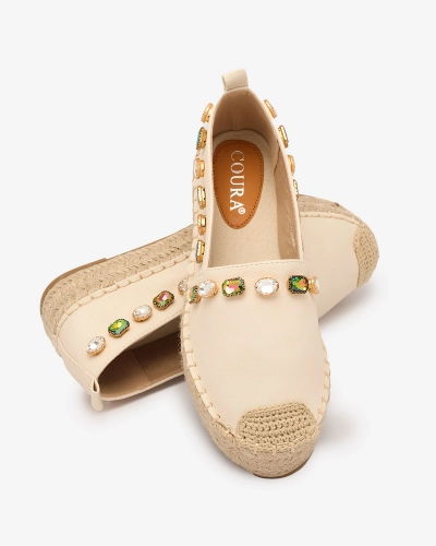 OUTLET Royalfashion Dámske espadrilky s kryštálmi v béžovej farbe Ziennie