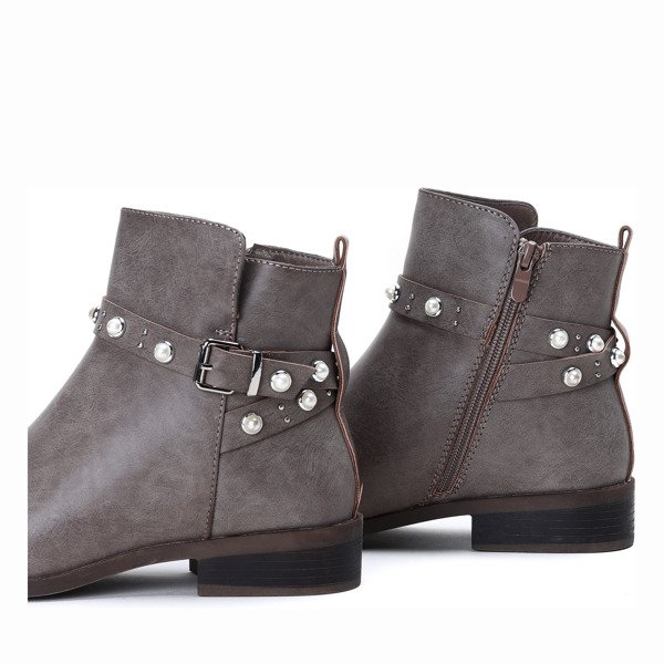 Sztyblety z perełkami w kolorze khaki Elisa - Obuwie