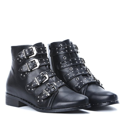 Czarne botki z czterema sprzączkami Douvite- Obuwie