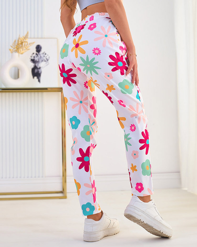 Royalfashion Dámske nohavice z kvetinovej látky