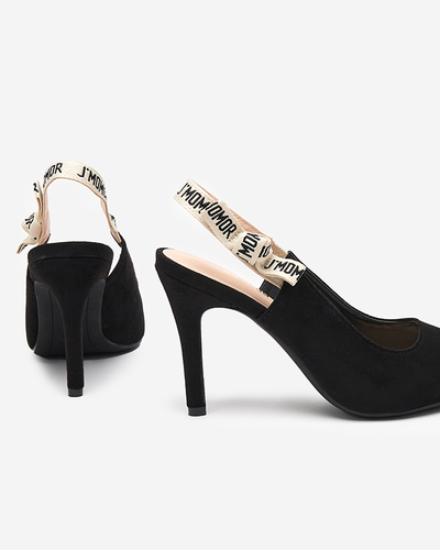 OUTLET Eco - semišové čierne dámske lodičky na ihličkovom podpätku so stuhou Ristra - Topánky