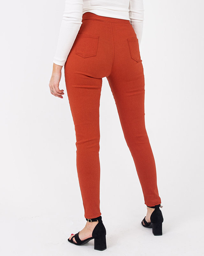 Dámske hnedé látkové treginy s ozdobnými gombíkmi - Oblečenie