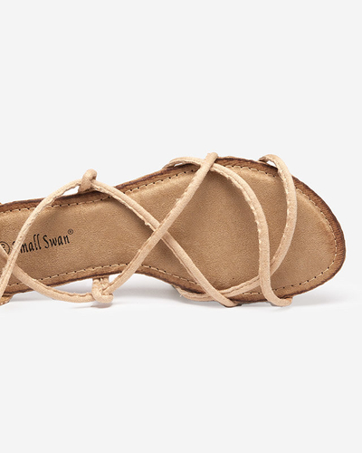 Béžové gladiátorské sandále do polovice lýtok Jeniso - Obuv