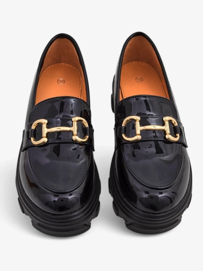 Ženski mokasini Callista črni iz ekološkega usnja na platformi 5 cm