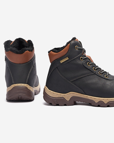 Čierne dámske turistické čižmy viazané kožušinou Poritsu - Obuv