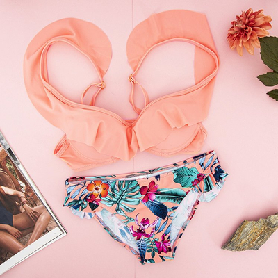 Oranžové kvetinové plavky - Spodná bielizeň