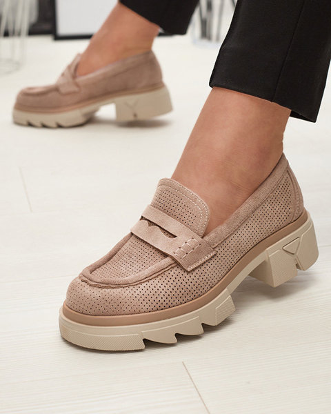 Svetlohnedé dámske ažurové mokasíny na pevnej podrážke Ejina - Obuv