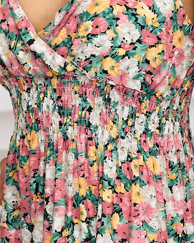 Žlto-ružové dámske letné šaty s kvetmi - Oblečenie