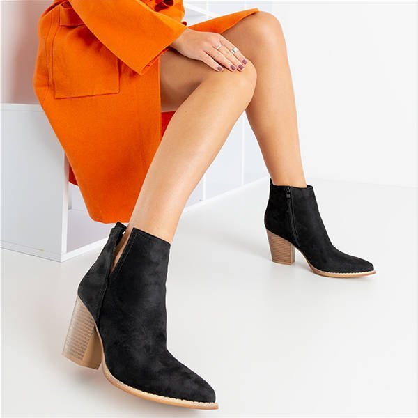 OUTLET Čierne čižmy a'la kovbojské topánky na vyššom stĺpiku Mevelyno - Topánky