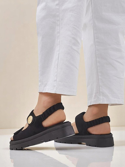 Ženski sandali Royalfashion Anthea Nero – črn semiš, platforma 5 cm