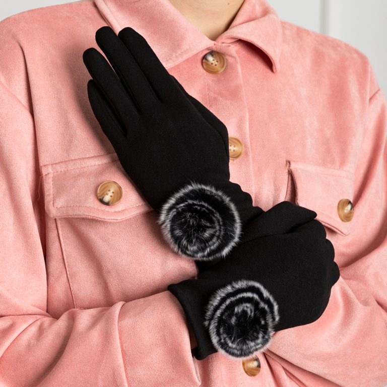 Čierne dámske rukavice s brmbolcom - Príslušenstvo