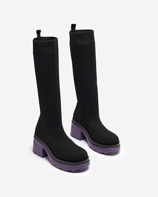 OUTLET Dámske čižmy na podpätku v čiernofialovej farbe Korlicca- Obuv