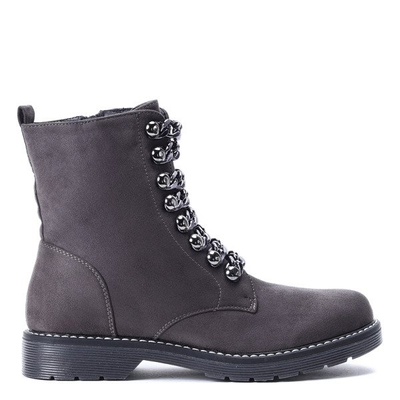 Szare workery z łańcuszkami Bengta- Obuwie