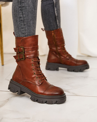 Royalfashion Dámske bagger čižmy z ekokože v hnedej farbe Faserti