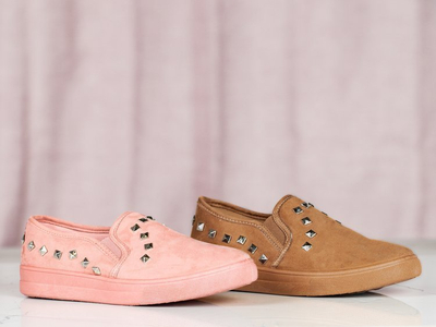 Růžové nazouváky s cvočky Poliana - Obuv