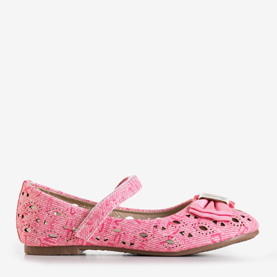 Dievčenské ružové prelamované baleríny s mašľou Turina - Topánky