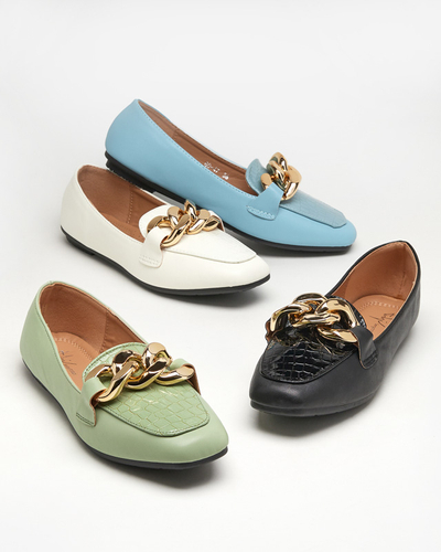 Modré dámske mokasíny z ekokože s retiazkou Flamii - Obuv