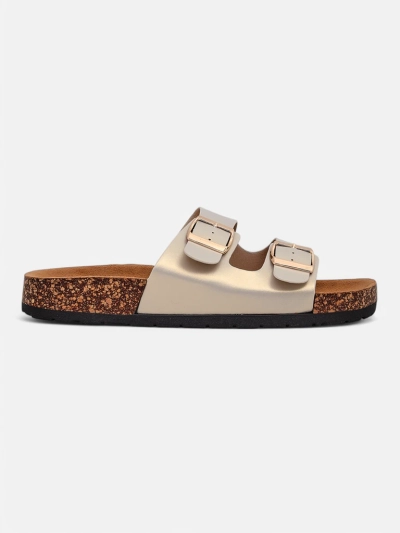 Ženski sandali Royalfashion Aurelia gold – nizki natikači iz eko usnja (velikost 39)
