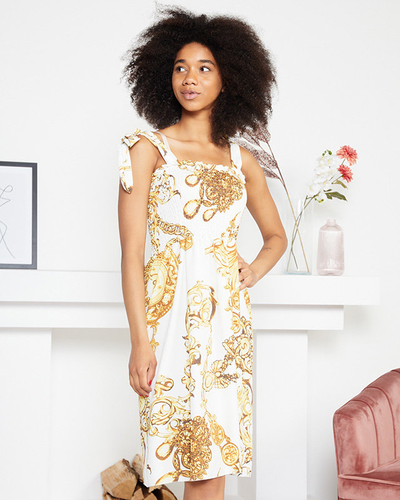 Vzorované dámske krátke šaty v bielo-žltej farbe - Oblečenie