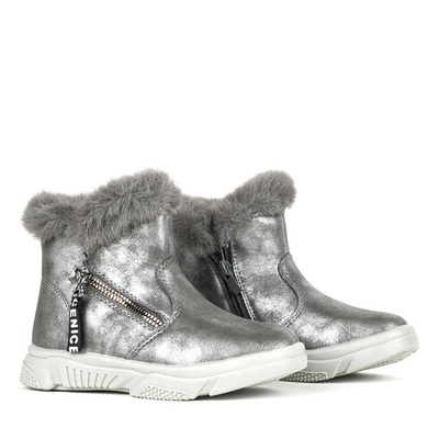 Detské šedé snehové topánky s kožušinou Nicia - Obuv